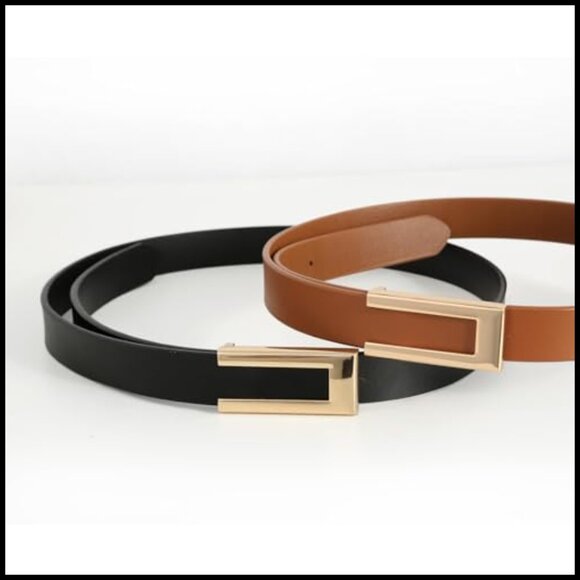 Genuine Leather Skinny Belt with Gold Buckle for Dresses Jeans main image 6